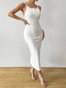 SHEIN Clasi Women's Solid Color Front Laced Fitted Knit Camisole Dress