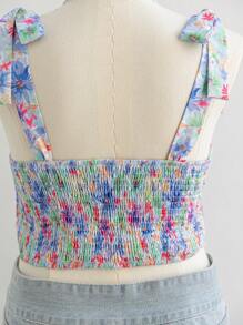 Soleia Plus Size Asymmetrical Floral Print Spaghetti Strap Camisole Top, Vintage Painting Style, Romantic & Casual For Vacation - Green - View 3