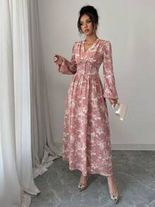 Modelyn 女士花卉印花灯笼袖连衣裙长款女装 - 彩色 - 查看 6