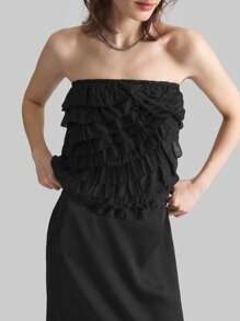 Ontre Elegante effen kleur, gelaagde, geplooide zoom, tubetop voor dames, chique mode, lente, verjaardagsfeestje, vintage stijl, vakantietop