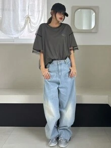 DAZY Loose Casual Mesh Layering Women T-Shirt, Minimalist Fashion For Everyday Oversized T-Shirt
