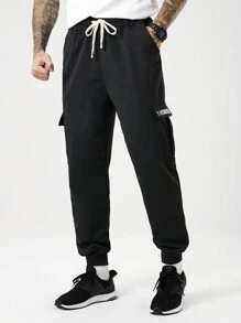 Manfinity Sport Corelite Men's Fitness Muscle Trousers, Leggings With Flaps And Multi-Pockets, Jogging Outdoor Casual Trousers, Elastic Drawstring Belt Workwear Training Spring& Overalls