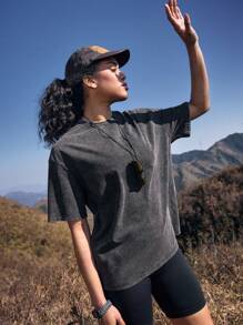 In My Nature Áo thun chữ U lưng dáng ôm dáng dài FeatherFit™ dành cho tập yoga hàng ngày mùa hè dành cho bé - màu đen - Xem 4