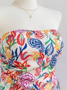 Soleia Plus Size Women's Colorful Retro Paisley Print Bandeau, Suitable For Holiday, Autumn/Winter