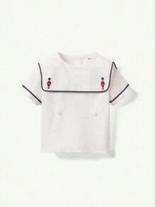 Cozy Pixies 2 Peças Conjunto de Top de Manga Curta e Shorts com Padrão de Cavalaria Marinho para Bebê Menino