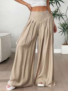 Flirla Damen locker sitzende weite Palazzo Hose mit Quasten, entspannter Urlaubsstil