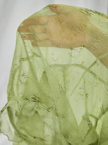 SHEIN Unity 2件套女式波西米亚风格深V领荷叶边透明印花节日度假装 - 綠色 - 查看 8