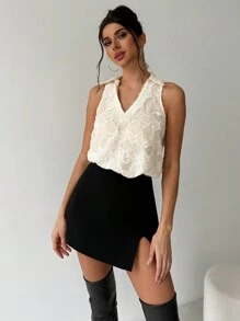 Firerie Áo sơ mi voan không tay cổ chữ V họa tiết hoa thanh lịch dành cho nữ, áo cánh công sở đơn giản cho ngày lễ tình nhân, màu mơ - Màu be - Xem 6