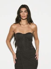 KIZN Structured Strapless Corset Top With Mesh Panel Details Perfect For Evening Party Club Night Out Special Occasion Holiday Events