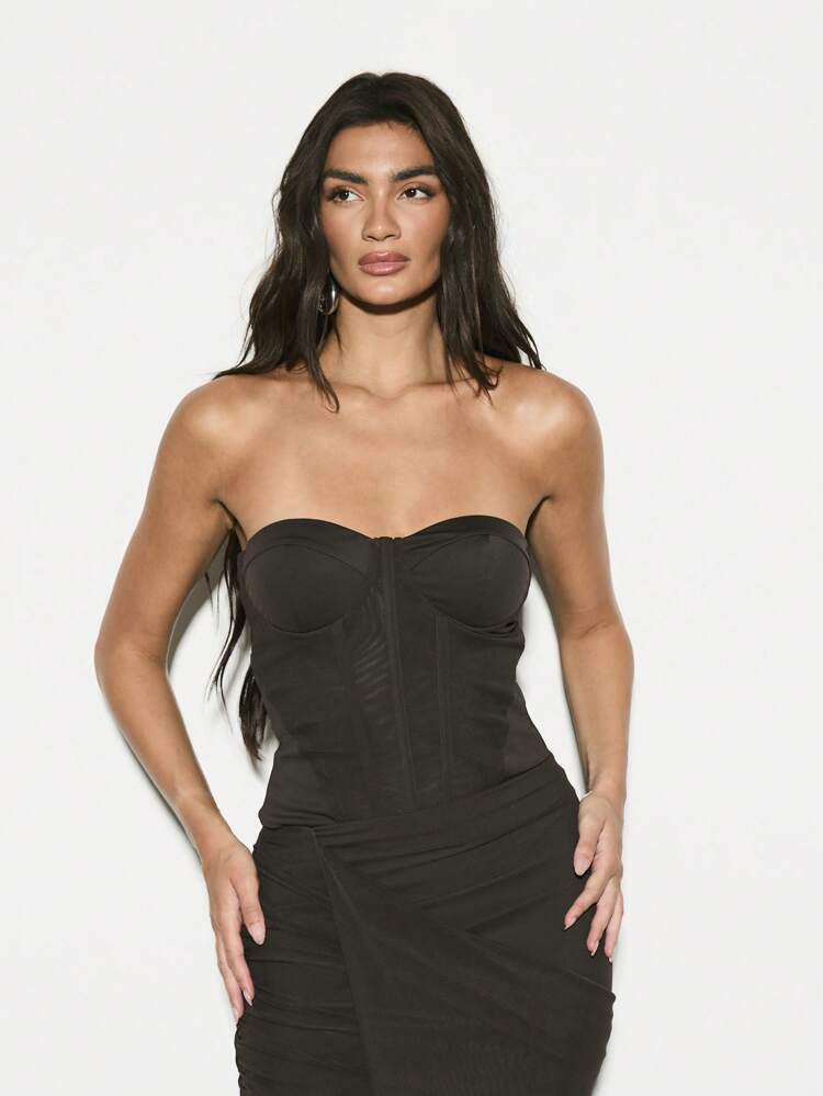 KIZN Top corset structuré sans bretelles avec empiècements en maille