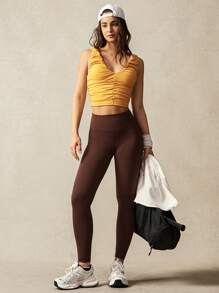 VARSITIE U-Shaped Collar Gathered Two-Tone Women Sports Sets