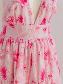 Soleia فستان كاجوال للسيدات ذوات المقاسات الكبيرة مع نقش زهري ونسيج منقوش ولامع، قصة A-line، روماسي مناسب للأعياد والمناسبات الخاصة كيوم الحب - متعدد الألوان - مشاهدة 6