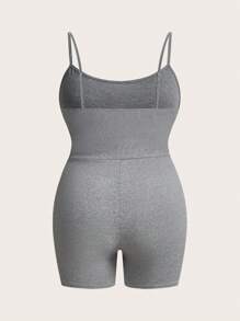 SHEIN Essnce Plus Size Women's Summer New Free People Women Back To School Clothes Workout Women Sets Teacher Clothes Outfit Biker Shorts Women Rompers Leggings Fashion Casual Sports 2 Pieces Bodycon Jumpsuit - Light Grey - View 4