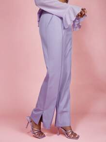 COSMINA Women's Solid Color Straight Leg Loose Pants, Elegant For Formal Occasions And Daily Wear, Office/Commuting - Mauve Purple - View 6