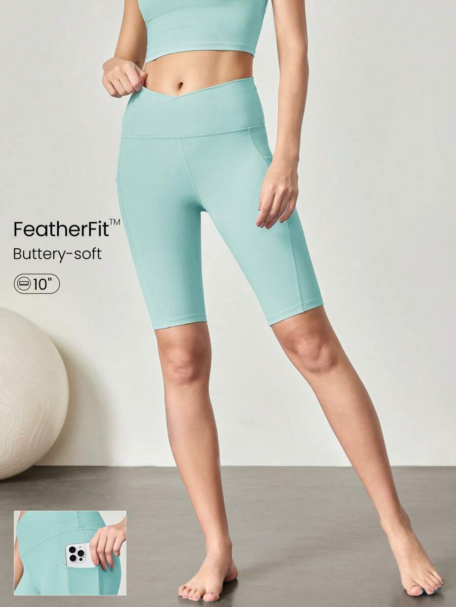 GLOWMODE 10" FeatherFit™ Cyclist Anti-Slip Bike Shorts Low Impact Running Gym Workout Summer Spring - Mist Green - View 1