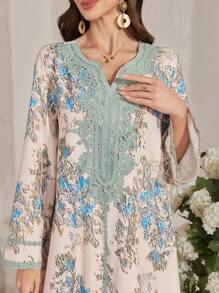 Al Najma Indonesian Arabic Long Robe Dress For Women, Dubai Style Loose Retro Printed Robe, Turkish Caftan, Modest Kaftan - Apricot - View 1