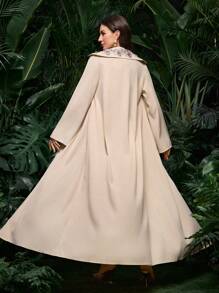 Al Najma Thêu cổ áo Mandarin Abaya thanh lịch và sang trọng - Màu be - Xem 2