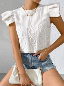 Chiquease Áo thun dệt kim màu trơn đơn giản, mặc hàng ngày - trắng - Xem 3