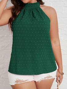 EMERY ROSE Plus Size Sleeveless Casual Minimalist Chic Blouse - Dark Green - View 6
