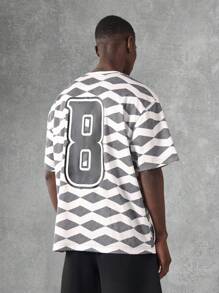 SUMWON Athletic Jersey Football T-Shirt Premium Performance Geometric Pattern Number 8 Sportswear Varsity Team Training Casual Active Wear Breathable Top - Black and White - View 1