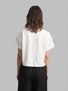 Ontre Camiseta casual de mujer blanca con cuello redondo, manga corta y cintura con lazo, ideal para vacaciones primavera 2025, abrigo casual de otoño, camiseta blanca