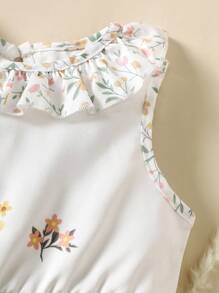 SHEIN Young Girl Ditsy Floral Ruffle Hem Round Neck Cute Sleeveless Dress - Multicolor - View 3