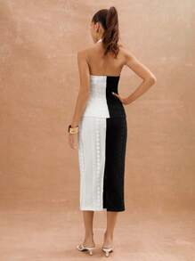 L'Amorae Falda midi de verano de ganchillo de color contrastante, atuendos de vacaciones en la playa, atuendos de verano para mujeres - Blanco y Negro - Ver 2