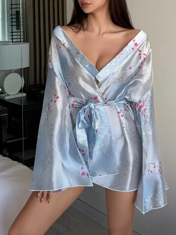 Bata de baño transparente de estilo japonés sexy y corta para mujer