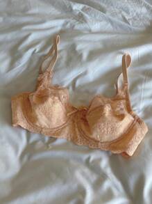 DAZY Women's Floral Lace Comfortable Wireless Bra - Apricot - View 9