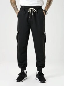 Manfinity Sport Corelite Men's Fitness Muscle Trousers, Leggings With Flaps And Multi-Pockets, Jogging Outdoor Casual Trousers, Elastic Drawstring Belt Workwear Training Spring& Overalls