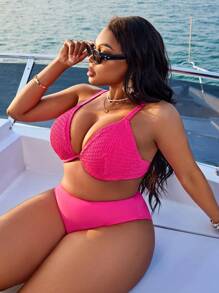 Bộ đồ bơi bikini có gọng nhún bèo cỡ lớn cho nữ, giải trí và ngày lễ, cho kỳ nghỉ hè ở bãi biển - Màu Hồng Tươi - Xem 6