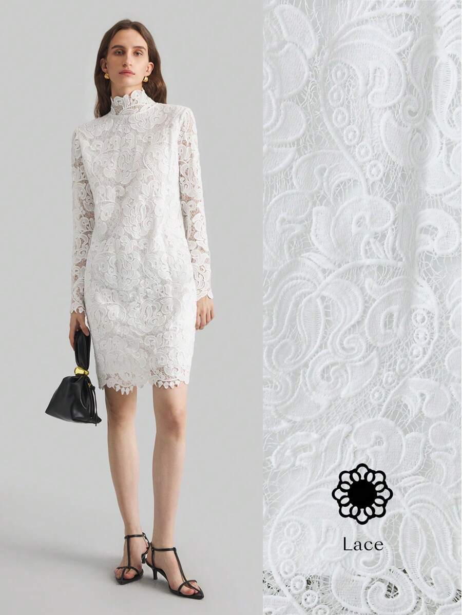 Ontre Women 90s Style White Lace Collar Long Sleeve Minimalist Cropped Mini Dress - White - View 1