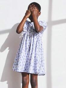 SHEIN Young Girl Ditsy Floral Ruffle Puff Sleeve Dress - Multicolor - View 4