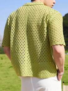Manfinity CasualKnits Men's Green Color Crochet Short Sleeve Hollow Out Loose Top, Casual And Fashionable For Daily Wear, Suitable For Summer - Multicolor - View 6