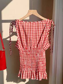 Comfortcana Red Plaid Woven Ladies Tank Top, Casual And Fashionable For Everyday Wear