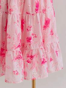 Soleia فستان كاجوال للسيدات ذوات المقاسات الكبيرة مع نقش زهري ونسيج منقوش ولامع، قصة A-line، روماسي مناسب للأعياد والمناسبات الخاصة كيوم الحب - متعدد الألوان - مشاهدة 4