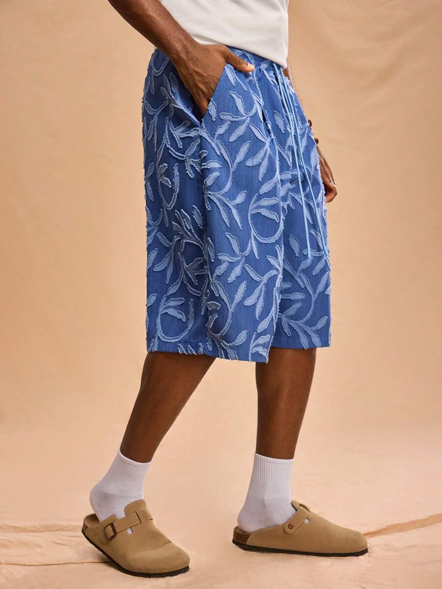 Forever 21 Men's Casual Leaf & Cut Out Drawstring Waist Shorts - Blue - View 1