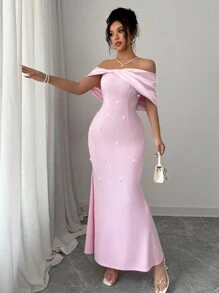 Rafferiza Women's Satin Dress With Large Bow Decor Bustier - Baby Pink - View 4
