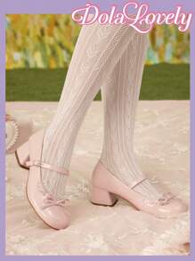 Dola Lovely Round Toe Bow Decor Slingback High Heel Pumps, Fashionable Women Dress Shoes Spring Shoes Spring Break Easter