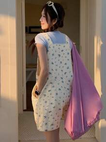 DAZY Summer New Loose Casual Women Denim Bib Pants - White - View 2