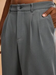 Forever 21 Men Casual Plain Color Pleated Straight Leg Pants