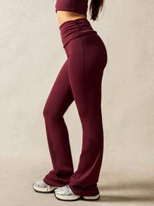 VARSITIE Women's Solid Color High Waist Pleated Slim Fit Active Pants - Burgundy - View 9
