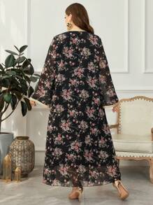 Al Najma 大码女式雪纺花卉浪漫优雅保守假日阿拉伯连衣裙