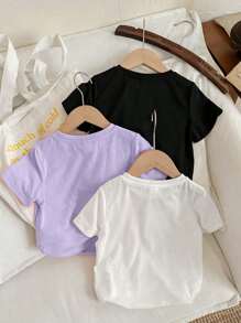 SHEIN Tween Girls Casual Minimalist Cartoon Pattern 2pcs/Set T-Shirt, Suitable For Summer - Multicolor - View 2