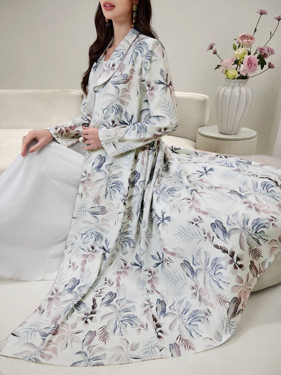 Yasmyna Dubai Style Retro Print Loose Abaya , For Spring & Summer - White - View 1