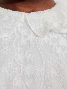 SHEIN Young Girls Sweet Ruffled Collar Puff Sleeve Mesh Embroidered Dresses - White - View 3