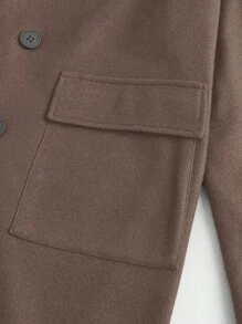 Calvornis Plus Size Men's Casual Solid Color Double-Breasted Overcoat, Autumn/Winter - Brown - View 3