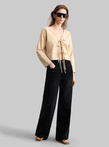 Ontre Camisa informal de mujer de unicolor con cordones
