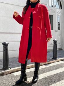 Celure 1 pieza Abrigo elegante de lana de un solo color con botones, talla grande, para otoño e invierno