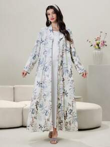 Yasmyna Dubai Style Retro Print Loose Abaya , For Spring & Summer - White - View 5